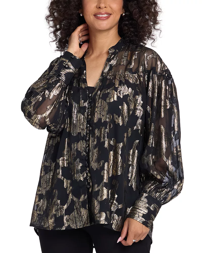 Nydj Anika Metallic Jacquard Blouse