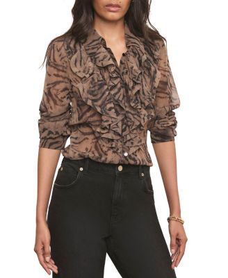  Women's Ruffle Detail Button Down Blouse
