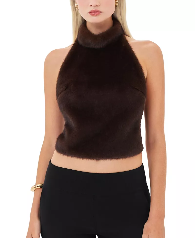 Miss Circle Xeriah Faux Mink Fur Backless Halter Top