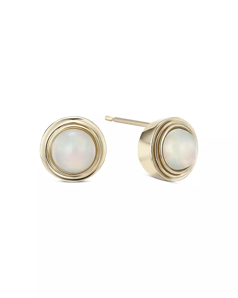 Moon & Meadow 10K Yellow Gold Opal October Birthstone Bezel Stud Earrings