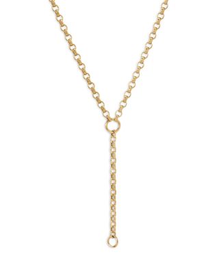 14K Yellow Gold Lariat Necklace, 16"