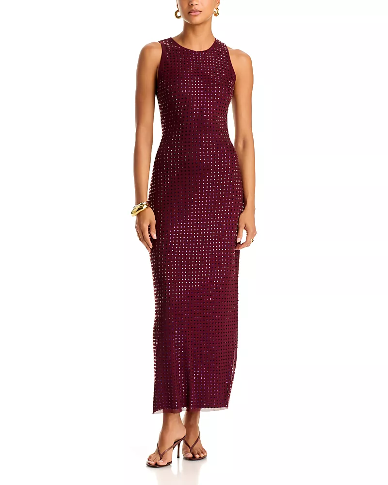 Aqua Crystal Mesh Sleeveless Maxi Dress - Exclusive