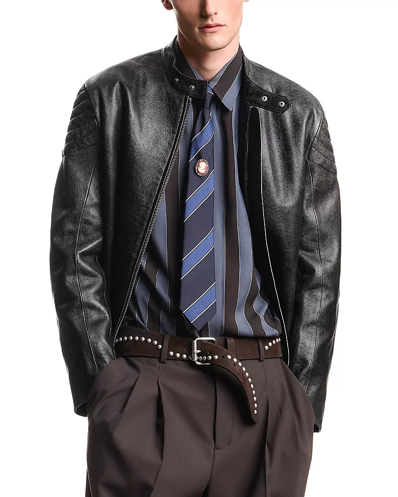 Emporio Armani Drummed Leather Blouson Jacket