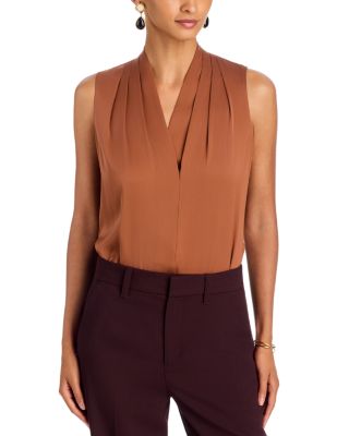 Mila Sleeveless V Neck Pleated Silk Blouse
