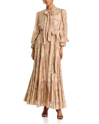 Kobi Halperin Rian Metallic Floral Tiered Maxi Dress