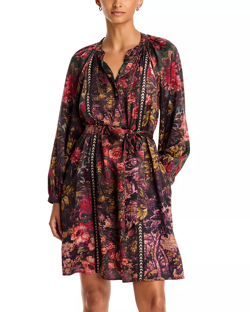 Johnny Was Davidii Shirred Tie Waist Mini Dress
