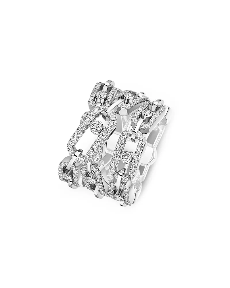 Messika 18K White Gold Move Link Diamond Multirow Open Ring, 1.2 tcw