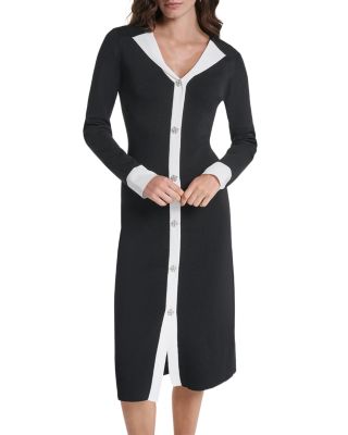 Color Block Button Front Midi Sweater Dress
