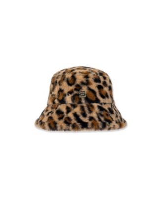  Girls' Leopard Faux Fur Sateen Lined Wide Brim Bucket Hat - Little Kid, Big Kid
