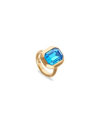 UNOde50 Gold-Tone Ring with Emerald-Cut Blue Crystal