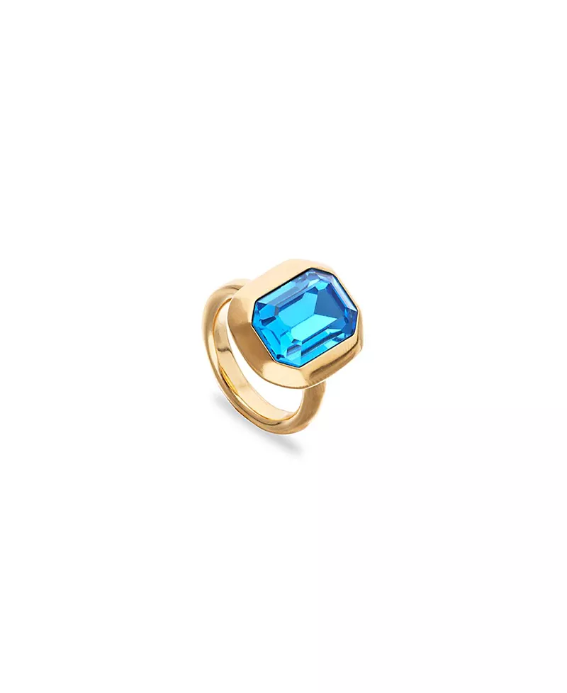 UNOde50 Gold-Tone Ring with Emerald-Cut Blue Crystal