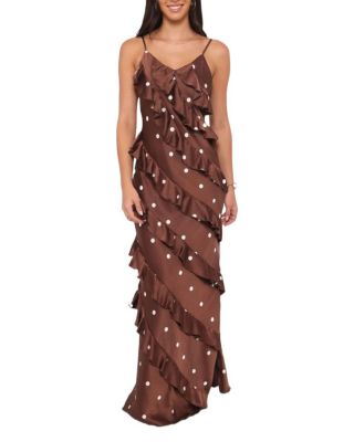  Ciao Ruffles Maxi Satin Dress