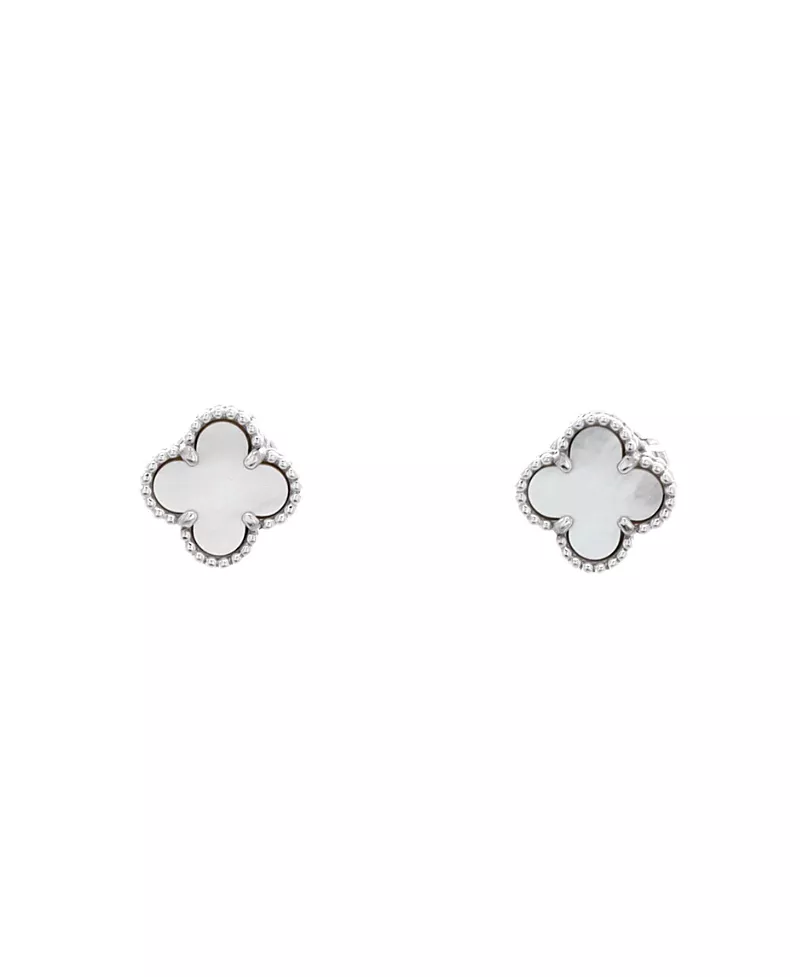 Pre-Owned Van Cleef & Arpels Sweet Alhambra Stud Earrings 18K White Gold and Mother of Pearl