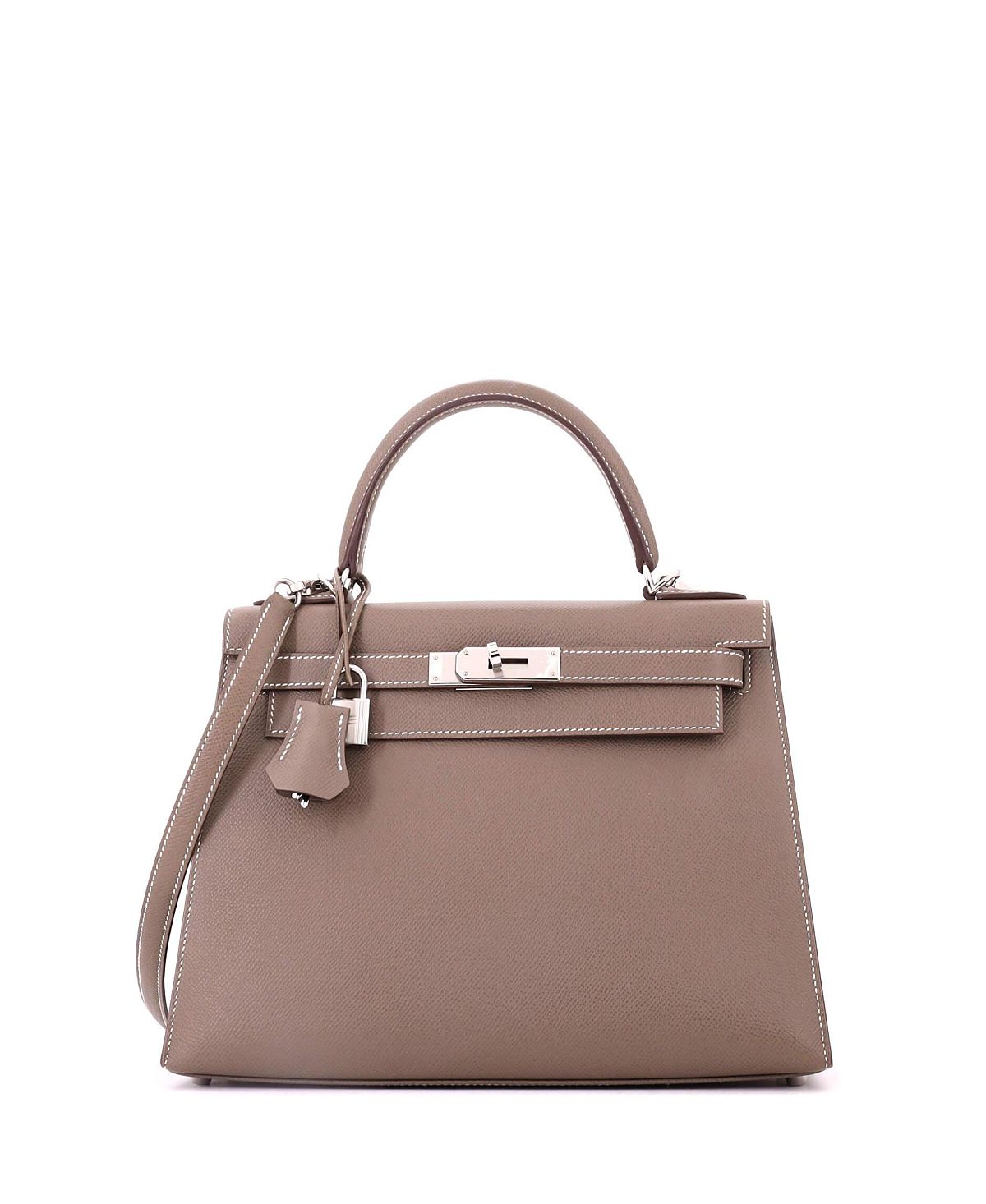Pre-Owned HERMES Kelly 28 Handbag Grey Epsom with Palladium Hardware