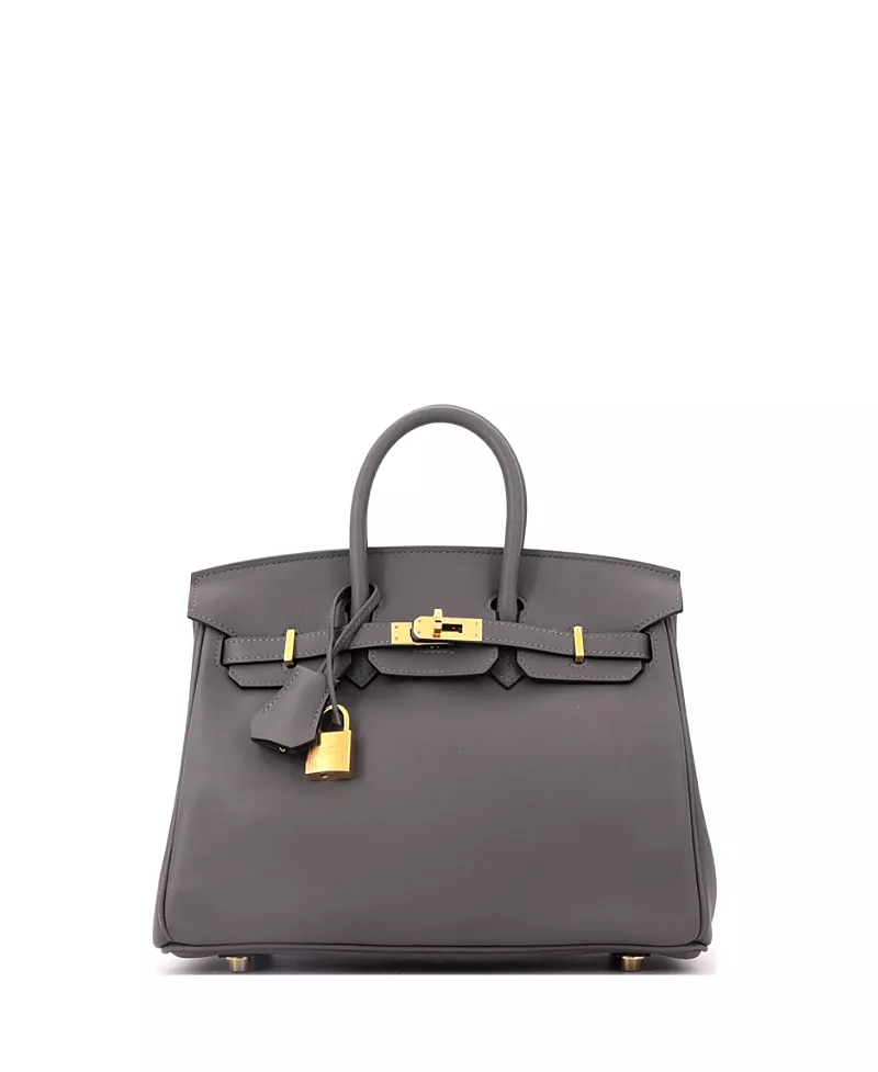 Pre-Owned HERMES Birkin 25 Handbag Grey Swift with Gold Hardware