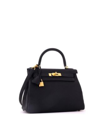 Kelly 28 Handbag Black Togo with Gold Hardware