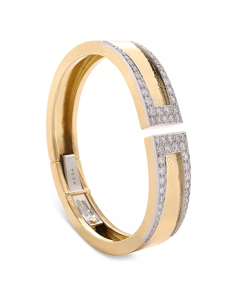 David Webb Platinum & 18K Yellow Gold Slim Gap Diamond Geometric Cuff Bracelet, 2.2 tcw