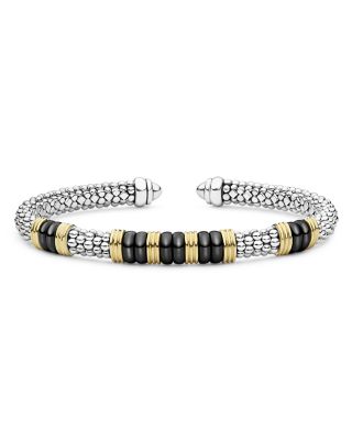 Lagos Sterling Silver & 18K Yellow Gold Blue Caviar Five Station Cuff Bracelet