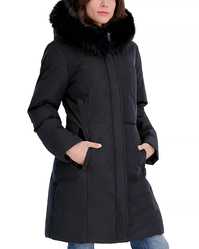 Tahari Kingsly Velvet Bib Slim Line Parka