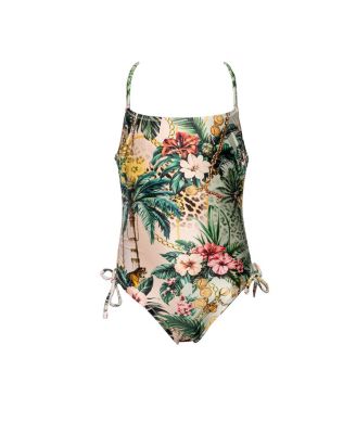 Girls' Jungle Treasure Criss Cross Back Adjustable One Piece Swimsuit - Little Kid, Big Kid