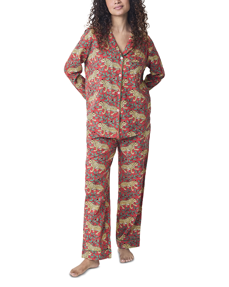 Printfresh Winter Holly Bagheera Cotton Flannel Pajama Set In Gray