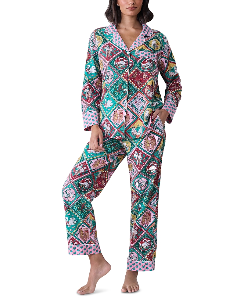 Printfresh Winter Holly Bagheera Cotton Flannel Pajama Set In Vintage Holiday