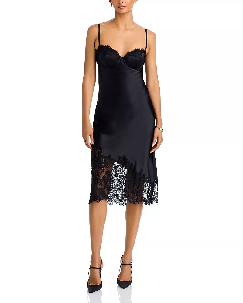 L'Agence Adrienne Silk Lace Trim Slip Dress