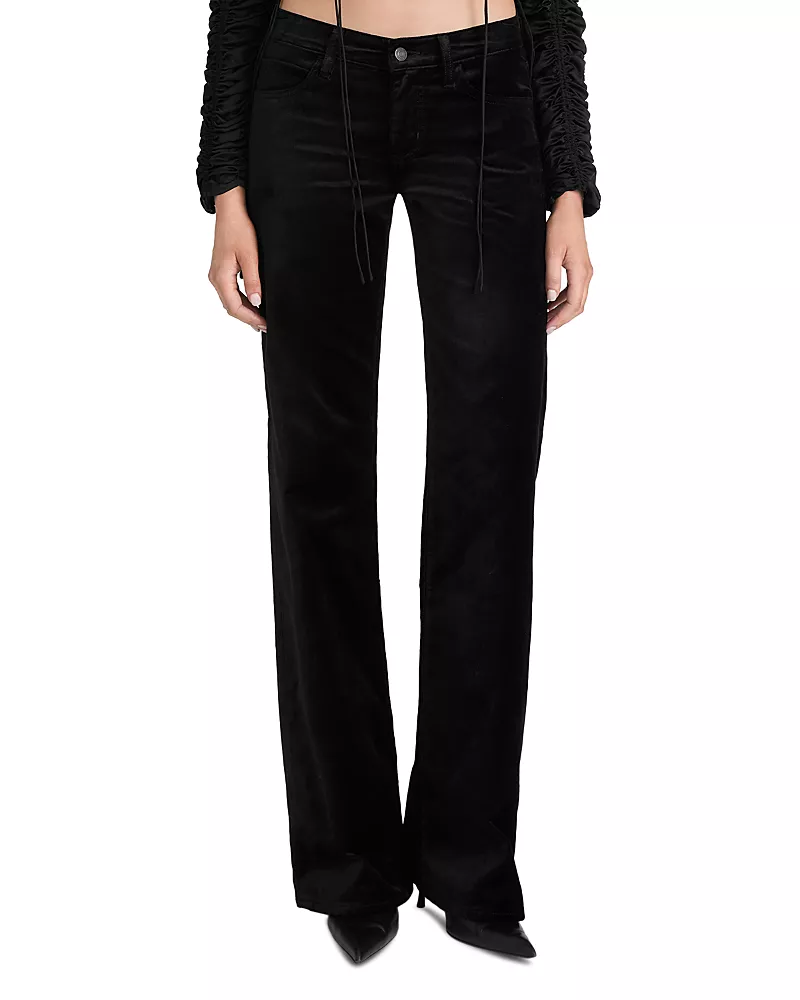 Frame The Velvet Gray Mid Rise Wide Leg Jeans in Black