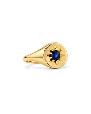 10K Yellow Gold Blue Sapphire Signet Ring