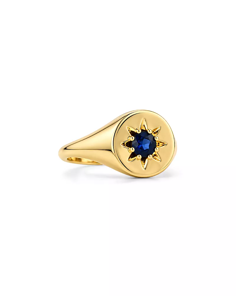 Moon & Meadow 10K Yellow Gold Blue Sapphire Signet Ring