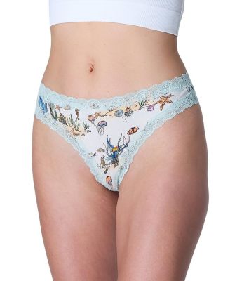  Women's Soft Silk Printed Lace Trim Thong