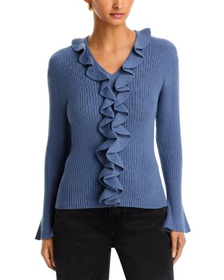 Ruffle Trim V Neck Sweater