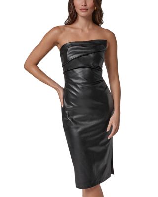 Faux Leather Strapless Sheath Dress