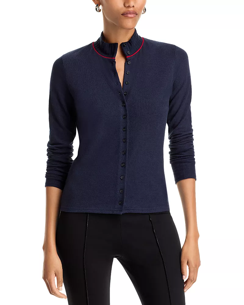 rag & bone Knit Brushed Fitted Mock Neck Cardigan