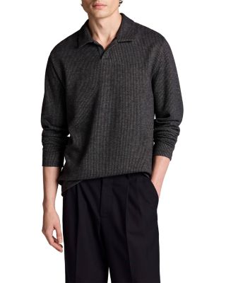 Blurred Birdseye Long Sleeve Polo Shirt