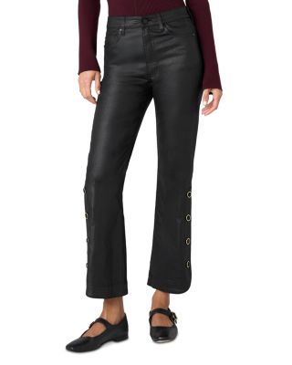 Hannah Cropped Flare Jeans in Black Coated