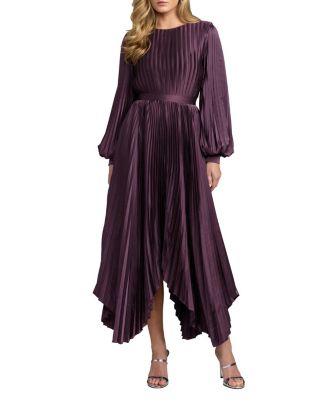 Charmeuse Long Sleeve Pleated Handkerchief Dress