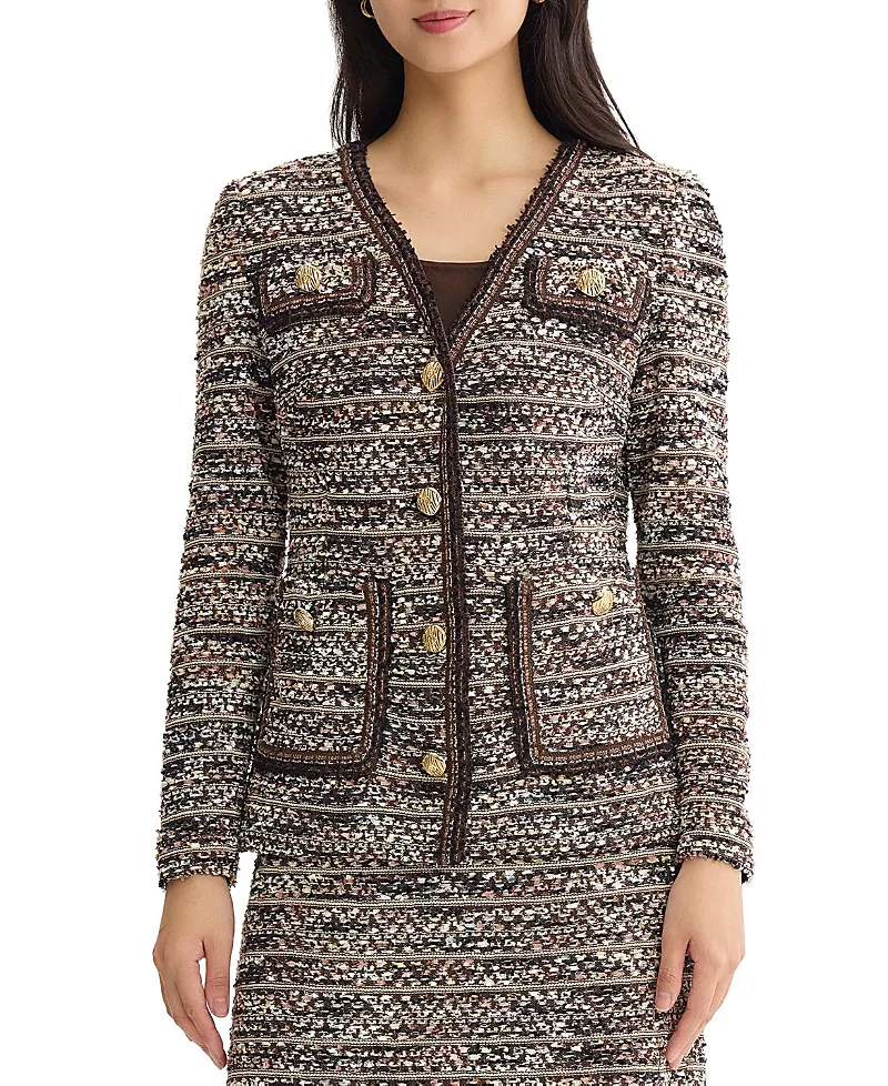 Ming Wang Eyelash Tweed Knit Jacket