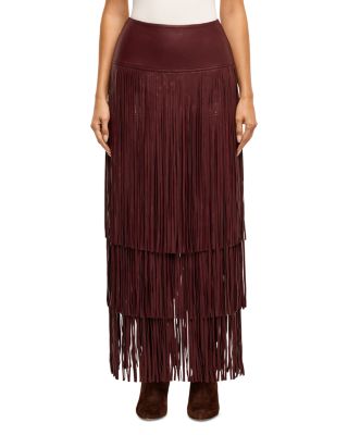 Karoline Maxi Fringe Faux Leather Skirt 