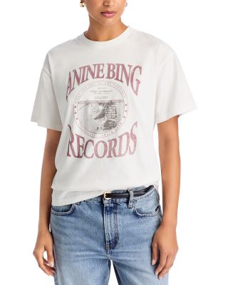 Anine Bing Cade Logo Print Records Cotton Tee