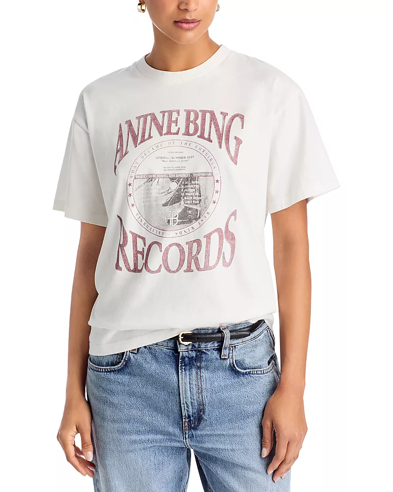 Anine Bing Cade Logo Print Records Cotton Tee