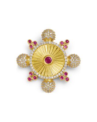 Diamond & Gemstone Pave Pin in 14K Yellow Gold