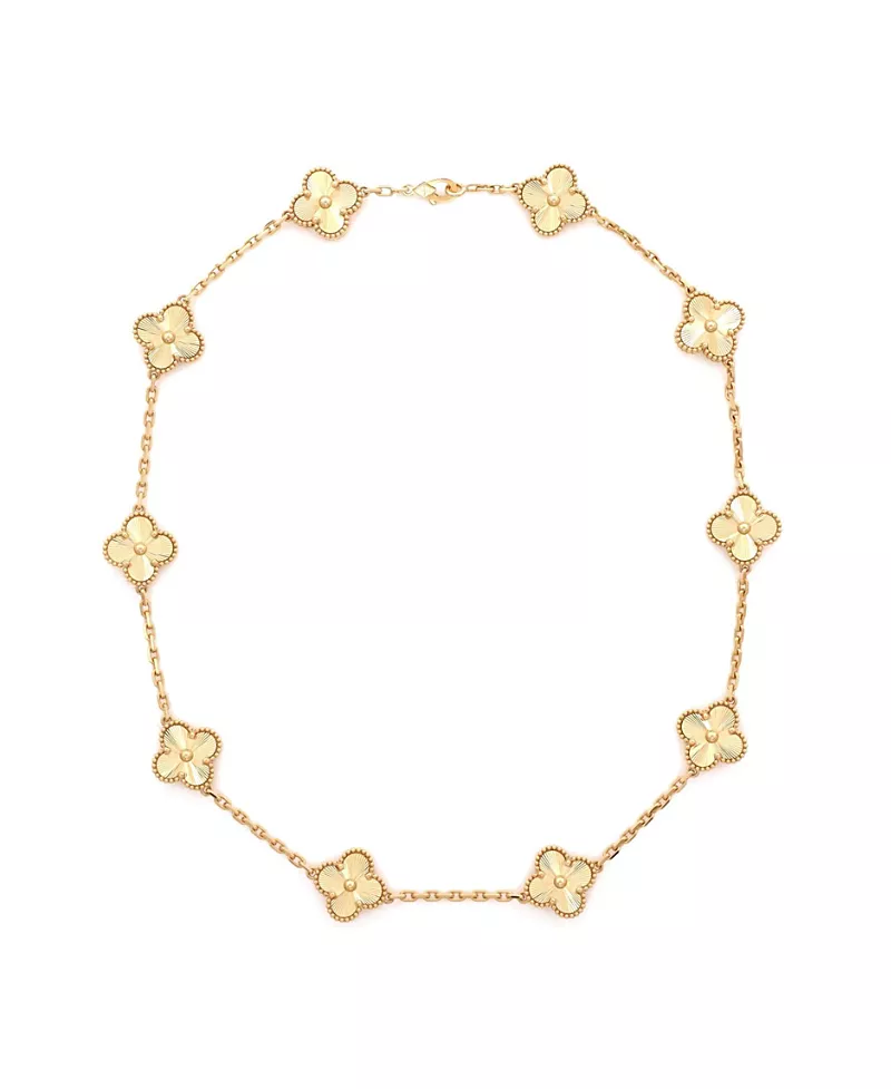 Pre-Owned Van Cleef & Arpels Vintage Alhambra 10 Motifs Necklace Guilloche 18K Gold, 16.75