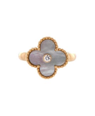  Vintage Alhambra Ring 18K Gold with Mother of Pearl and Diamond
