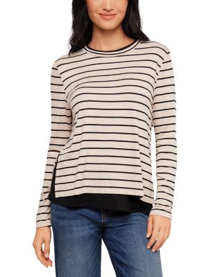 Striped Long Sleeve Side Slit Top