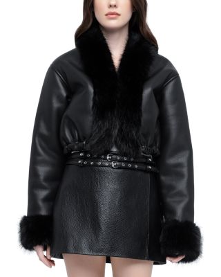 Faux Fur & Faux Leather Cropped Jacket