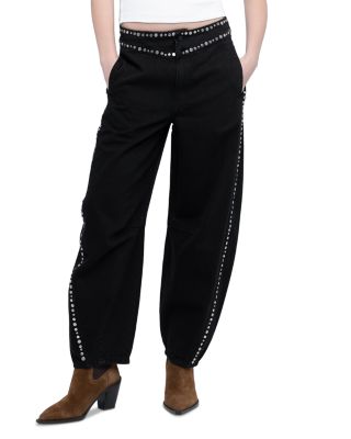 Cotton High Rise Barrel Jeans in Rock The Night