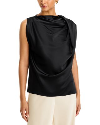 Vince Silk Bias Twist Shoulder Cowl Neck Top