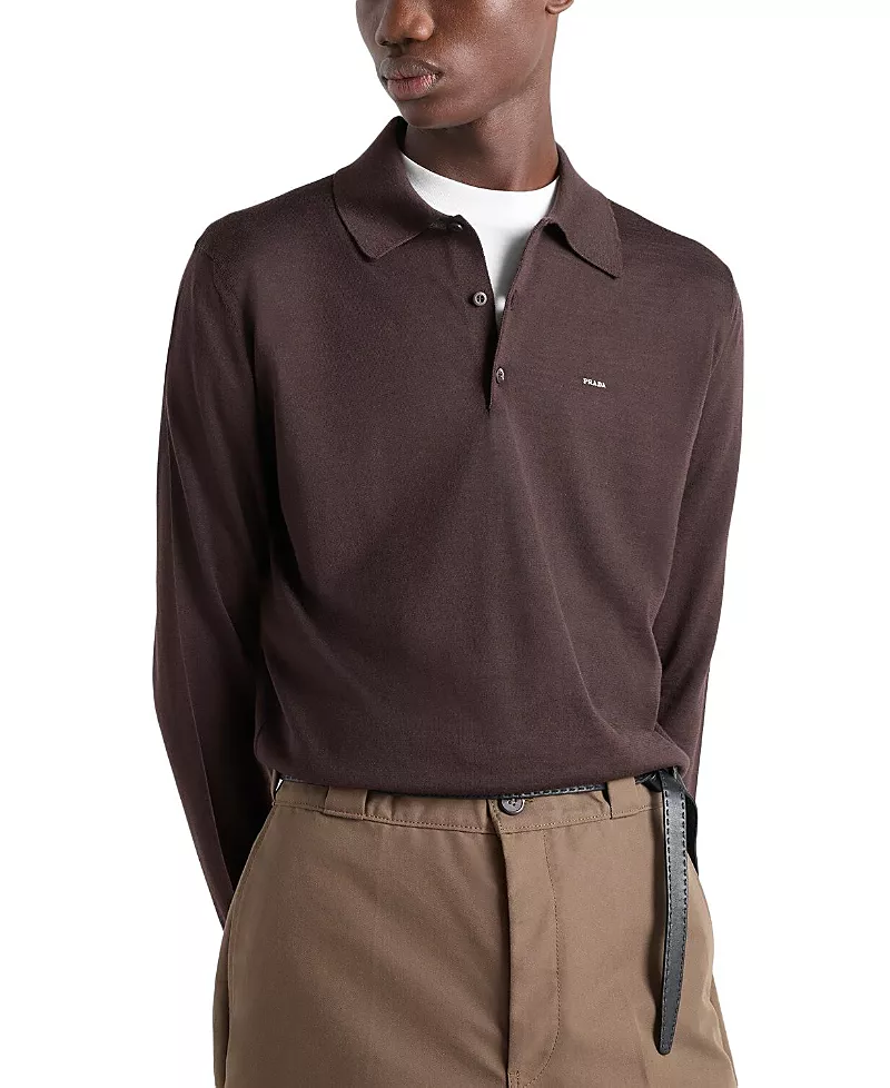 Prada Long-sleeved Superfine Wool Polo Sweater