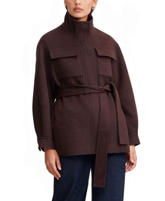 Women's Wren Belted Shacket Wool Blend Zip Front with Chest Patch Pockets